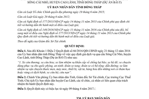 Quyết định 11/2017/QĐ-UBND sửa đổi 66/2016/QĐ-UBND giá dịch vụ qua cầu Sông Cái Nhỏ Đồng Tháp