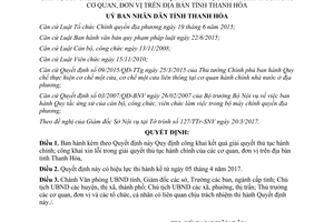 Quyết định 876/2017/QĐ-UBND công khai kết quả thủ tục hành chính xin lỗi Thanh Hóa 2017