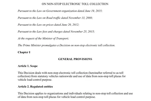 Decision No. 07/2017/QD-TTg on non stop electronic toll collection