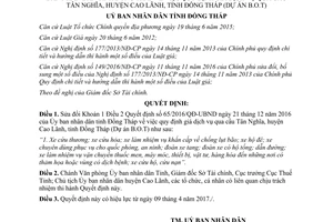 Quyết định 12/2017/QĐ-UBND sửa đổi Quyết định 65/2016/QĐ-UBND Đồng Tháp