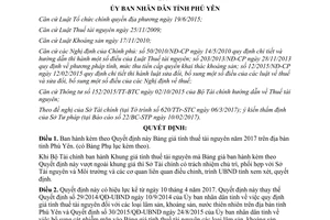 Quyết định 13/2017/QĐ-UBND Bảng giá tính thuế tài nguyên tỉnh Phú Yên 2017
