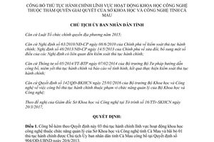 Quyết định 551/QĐ-UBND 2017 thủ tục hành chính lĩnh vực hoạt động khoa học công nghệ Cà Mau