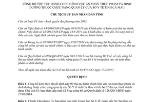 Quyết định 550/QĐ-UBND 2017 công bố thủ tục hành chính An toàn thực phẩm Sở Y tế Cà Mau