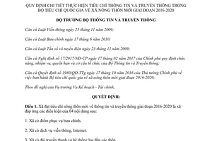 Quyết định 441/QĐ-BTTTT tiêu chí thông tin truyền thông trong Bộ tiêu chí xã nông thôn mới 2017