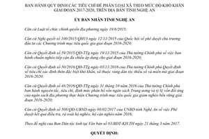 Quyết định 37/2017/QĐ-UBND tiêu chí để phân loại xã theo mức độ khó khăn Nghệ An 2017 2020