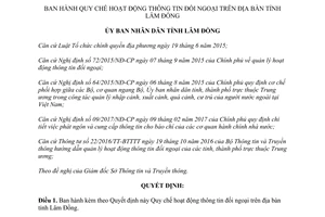Quyết định 13/2017/QĐ-UBND Quy chế hoạt động thông tin đối ngoại Lâm Đồng