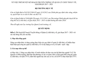 Quyết định 1119/QĐ-BYT phê duyệt Kế hoạch Truyền thông về Quản lý chất thải y tế 2017 2021
