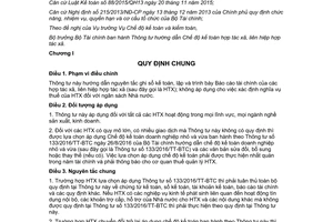 Thông tư 24/2017/TT-BTC chế độ kế toán hợp tác xã liên hiệp hợp tác xã