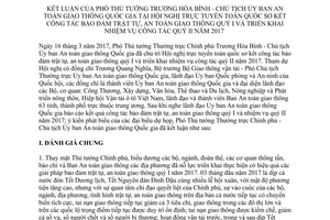 Thông báo 166/TB-VPCP kết luận của Phó Thủ tướng công tác bảo đảm trật tự an toàn giao 2017