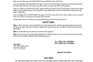 Quyết định 1059/QĐ-TCHQ định dạng thông điệp dữ liệu trao đổi Hải quan doanh nghiệp cảng kho bãi 2017