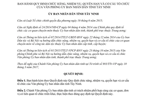 Quyết định 12/2017/QĐ-UBND chức năng nhiệm vụ quyền hạn cơ cấu Văn phòng Ủy ban Tây Ninh
