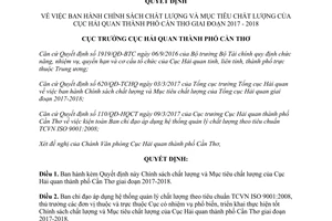 Quyết định 147/QĐ-HQCT chính sách Mục tiêu chất lượng Cục Hải quan Cần Thơ 2017 2018