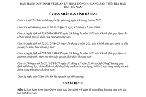 Quyết định 11/2017/QĐ-UBND quản lý hoạt động khoáng sản Hà Nam