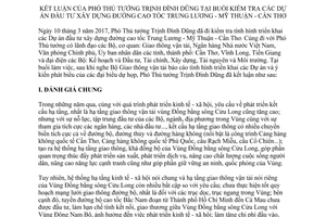 Thông báo 172/TB-VPCP kết luận Phó Thủ tướng Dự án đường cao tốc Trung Lương Cần Thơ 2017