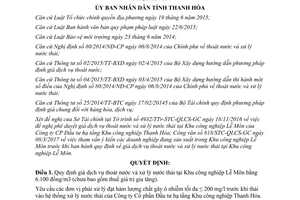 Quyết định 928/2017/QĐ-UBND giá dịch vụ thoát nước xử lý nước thải Lễ Môn Thanh Hóa