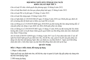 Nghị quyết 22/2017/NQ-HĐND quản lý lệ phí cấp giấy phép xây dựng trên địa bàn Quảng Ngãi