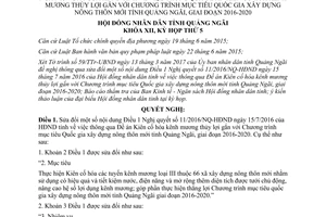 Nghị quyết 11/2017/NQ-HĐND sửa đổi 11/2016/NQ-HĐND Kiên cố hóa kênh mương Quảng Ngãi