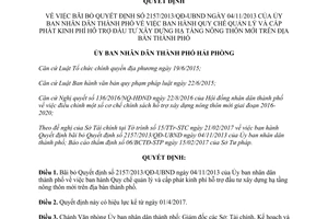 Quyết định 702/2017/QĐ-UBND bãi bỏ 2157/2013/QĐ-UBND kinh phí hỗ trợ nông thôn Hải Phòng