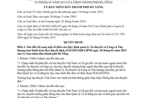 Quyết định 13/2017/QĐ-UBND sửa đổi Quy định quản lý Âu thuyền và Cảng cá Thọ Quang Đà Nẵng