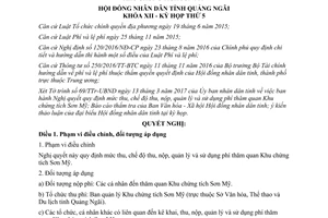 Nghị quyết 06/2017/NQ-HĐND thu quản lý sử dụng phí thăm quan chứng tích Sơn Mỹ Quảng Ngãi