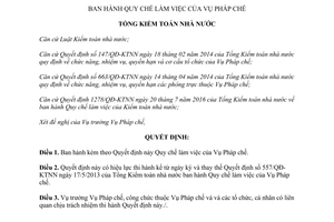 Quyết định 441/QĐ-KTNN Quy chế làm việc của Vụ Pháp chế 2017