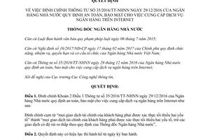Quyết định 631/QĐ-NHNN đính chính 35/2016/TT-NHNN an toàn bảo mật cung cấp dịch vụ ngân hàng 2017