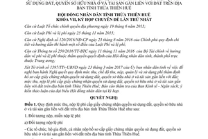 Nghị quyết 11/2017/NQ-HĐND mức thu nộp phí cấp giấy chứng nhận quyền sử dụng đất Huế 2017