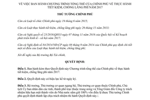 Quyết định 398/QĐ-TTg Chương trình thực hành tiết kiệm chống lãng phí 2017