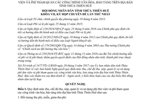 Nghị quyết 12/2017/NQ-HĐND phí thư viện tham quan Thừa Thiên Huế 2017