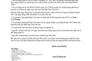 Thông báo 1264/TB-KBNN tỷ giá hạch toán ngoại tệ tháng 04 2017