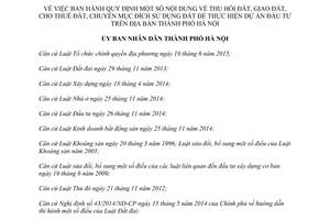 Quyết định 11/2017/QĐ-UBND thu hồi giao cho thuê chuyển mục đích sử dụng đất đầu tư Hà Nội 2017