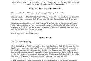 Quyết định 09/2017/QĐ-UBND chức năng quyền hạn cơ cấu Sở Nông nghiệp nông thôn Hải Dương