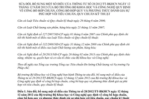 Thông tư 02/2017/TT-BKHCN sửa đổi Thông tư 28/2012/TT-BKHCN công bố hợp chuẩn hợp quy