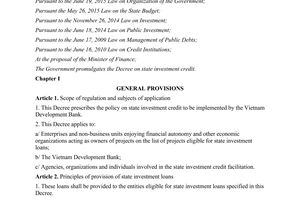 Decree 32/2017/ND-CP on state investment credit
