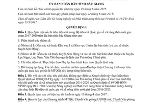 Quyết định 07/2017/QĐ-UBND tiêu chí trong Bộ tiêu chí Quốc gia về xã nông thôn mới Bắc Giang