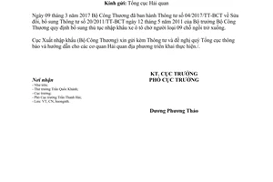 Công văn 228/XNK-CN về Thông tư sửa đổi Thông tư 20/2011/TT-BCT nhập khẩu ô tô 9 chỗ 2017