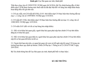 Công văn 3109/BTC-TCHQ 2017  thời điểm nộp C/O để hưởng thuế suất ưu đãi đặc biệt