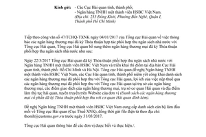 Công văn 1956/TCHQ-TXNK thỏa thuận phối hợp thu ngân sách nhà nước 2017