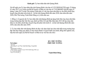 Công văn 429/TTg-CN nhà thầu tư vấn Quy hoạch phát triển kinh tế xã hội Quảng Bình 2030 2050 2017