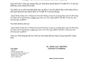 Công văn 1167/TCT-QLN đính chính Quy trình cưỡng chế nợ thuế  2017