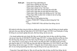 Công văn 3419/BGTVT-QLDN kiểm tra công bố thông tin doanh nghiệp nhà nước 81/2015/NĐ-CP 2017