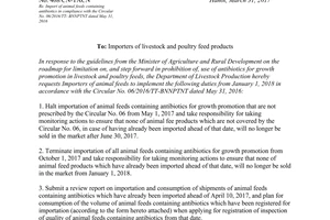 Official Dispatch 468/CN-TĂCN import animal feeds containing antibiotics compliance 06/2016/TT- BNNPTNT