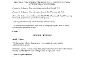 Decision 05/2017/QD-TTg providing emergency response plans ensure national cyberinformation security