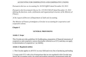 Circular 24/2017/TT-BTC accounting for cooperatives and cooperative unions