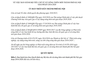 Quyết định 2072/QĐ-UBND Bộ tiêu chí xã nông thôn mới Hà Nội 2016 2020 2017