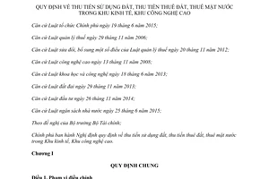 Nghị định 35/2017/NĐ-CP thu tiền sử dụng đất thu tiền thuê đất thuê mặt nước Khu kinh tế công nghệ cao