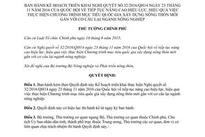 Quyết định 414/QĐ-TTg thực hiện Nghị quyết 32/2016/QH14 xây dựng nông thôn mới 2017