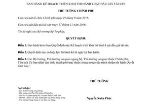 Quyết định 410/QĐ-TTg Kế hoạch triển khai thi hành Luật đấu giá tài sản 2017