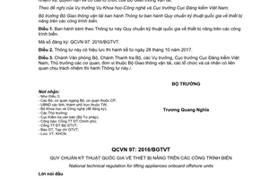 Thông tư 10/2017/TT-BGTVT Quy chuẩn kỹ thuật quốc gia về thiết bị nâng trên công trình biển