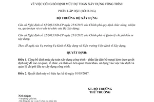 Quyết định 236/QĐ-BXD Định mức dự toán xây dựng công trình Phần lắp đặt 2017